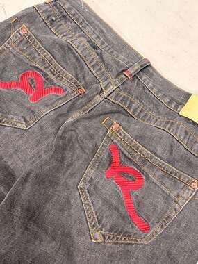 Vintage Rocawear Baggy Wide Leg Jeans Red Embroidered Logo